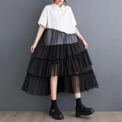 Krátky rukáv Plus size sieťovina vintage novinka v šatách pre ženy ležérne voľné dlhé letné košeľové šaty