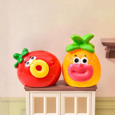 Cartoon Resin Miniature Fruit Figurine Mini Funny Big Mouth Banana Blueberry Pineapple Statue for DIY Crafts Dollhouse Fairy Garden Cake Decor