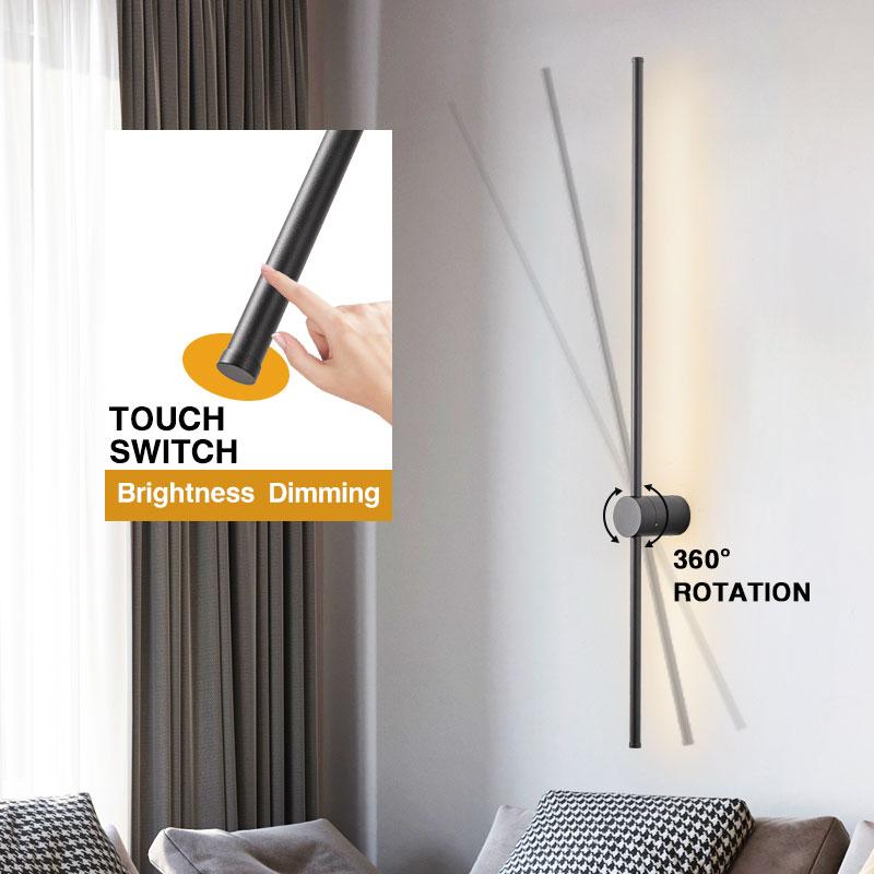 Indoor Touch Switch Dimmable LED Wall Lights for Living Room Bedroom 360° Rotatable Dimming Wall Lamps Wall Sconce Black White