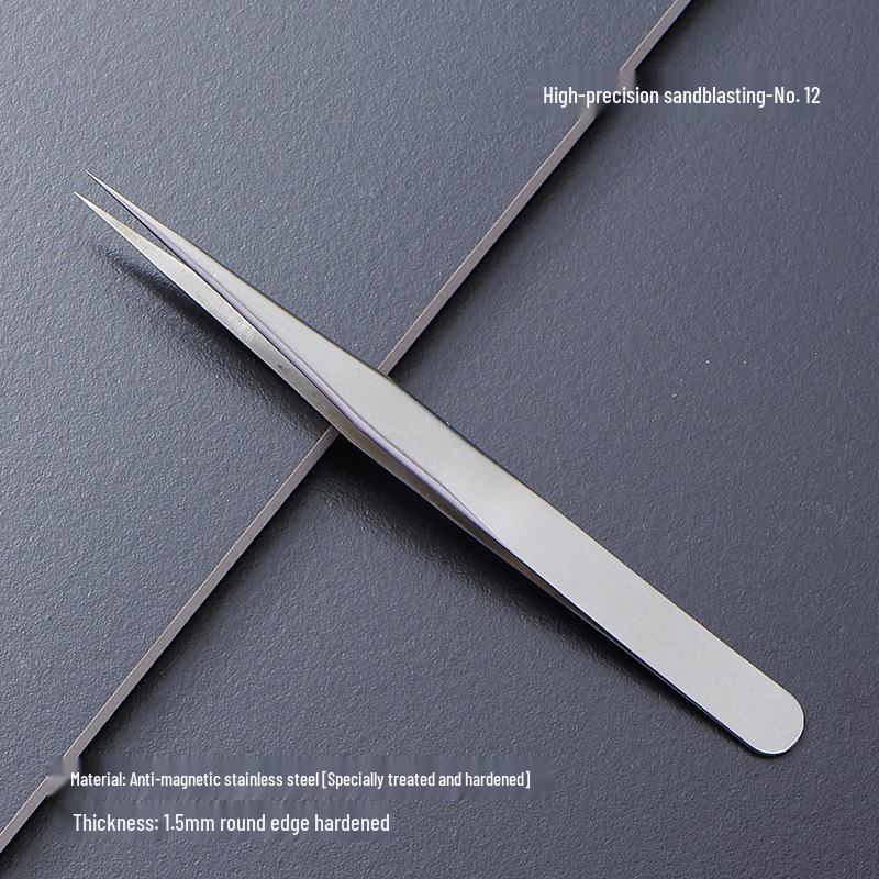 Black Anti-Static Stainless Steel Curved Tip Tweezers Set for Nail Art, Journaling, and Repairs