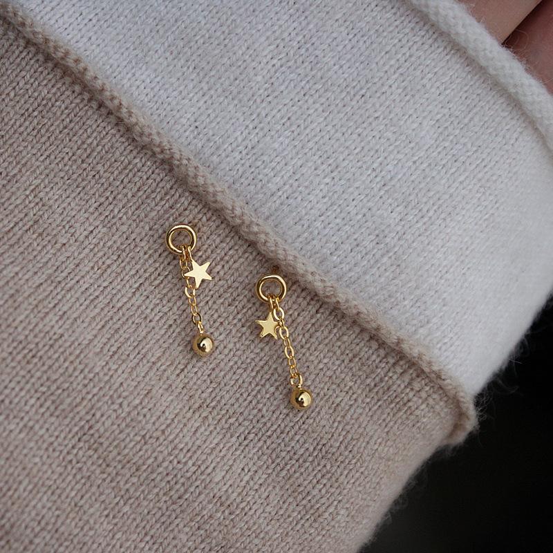 925 Silver Hollow Out Star Earrings For Women Pentagram Round Bead Short Gold Ear Jewelry Wedding Party Gift