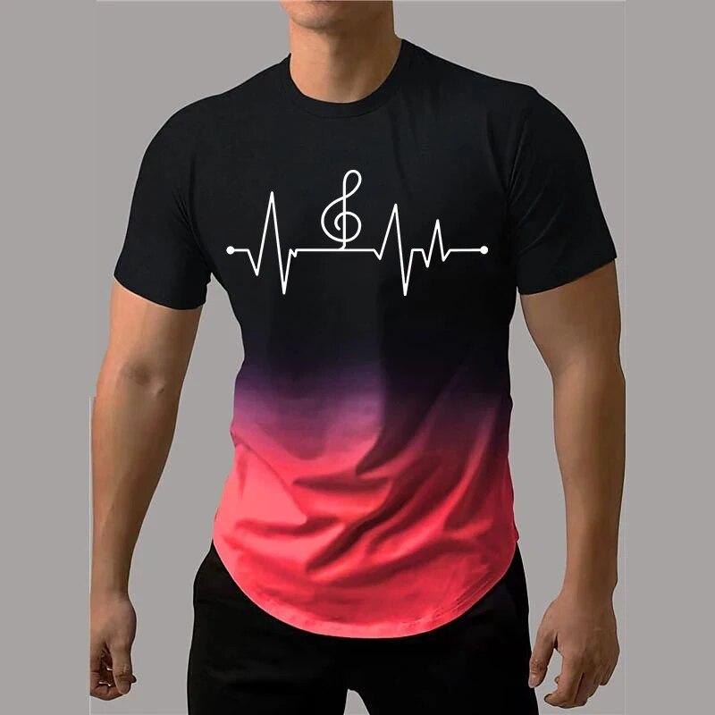 Men's T-Shirt 3D Printing Gradient Style Musical Note Tee Summer Oversized T Shirt For Men Fashion Short Sleeve O-Neck Tops