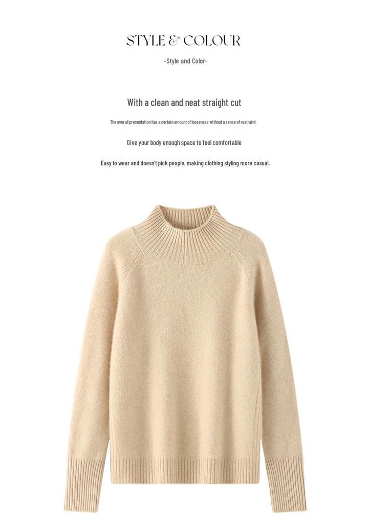 2024 New Women's Cashmere Half-High Collar Loose Knit Sweater - Autumn Winter Versatile Pullover