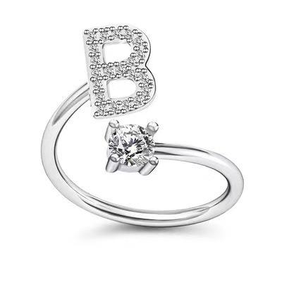 Zirkon Anfangsbuchstabe A-Z Buchstabenringe für Frauen Mädchen Verstellbarer offener Ring Name Alphabet Weiblich Hochzeit Modeschmuck Geschenk