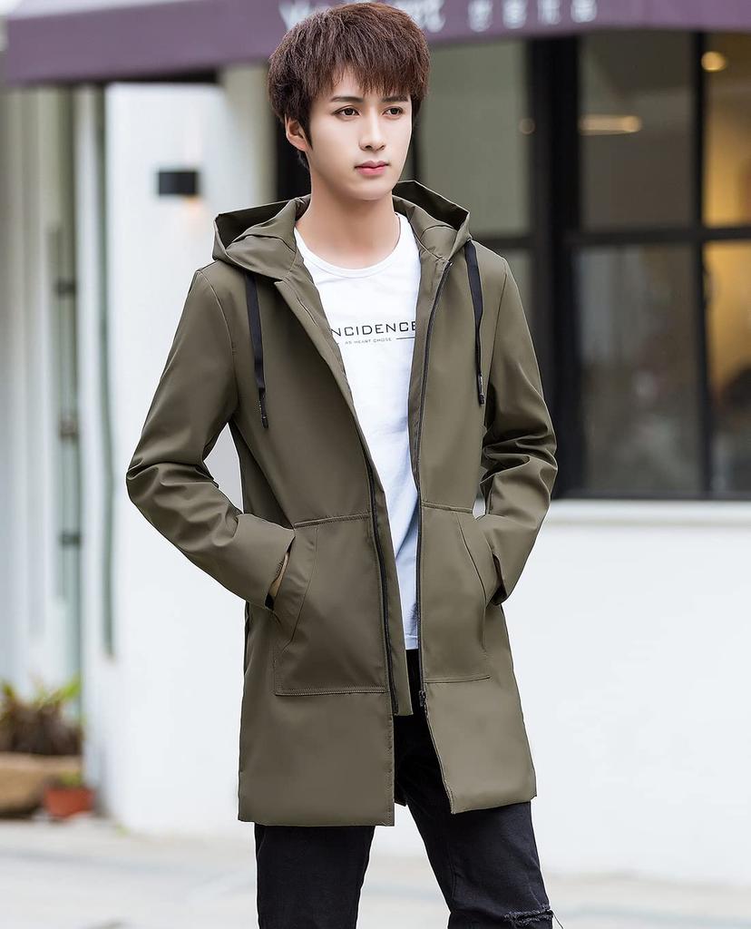 Kåpe Lang Jakke Casual Business Hette Vindtett Løs Stor Størrelse [OKJCON] Herre Høst/Vinter (L, Grønn)