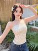 2026 Floral Pleated Spaghetti Strap Women's Padded Slimming Bandeau Top