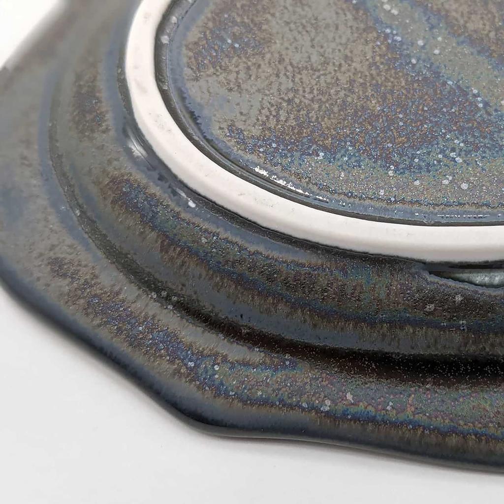 Utsuwa Roan Mino Ware "cadre" Oval Plate with Relief Pattern, Approx. 25 X 18 Cm Diameter, Silver-Black, Iridescent, Made In Japan, Microwave Safe, 51