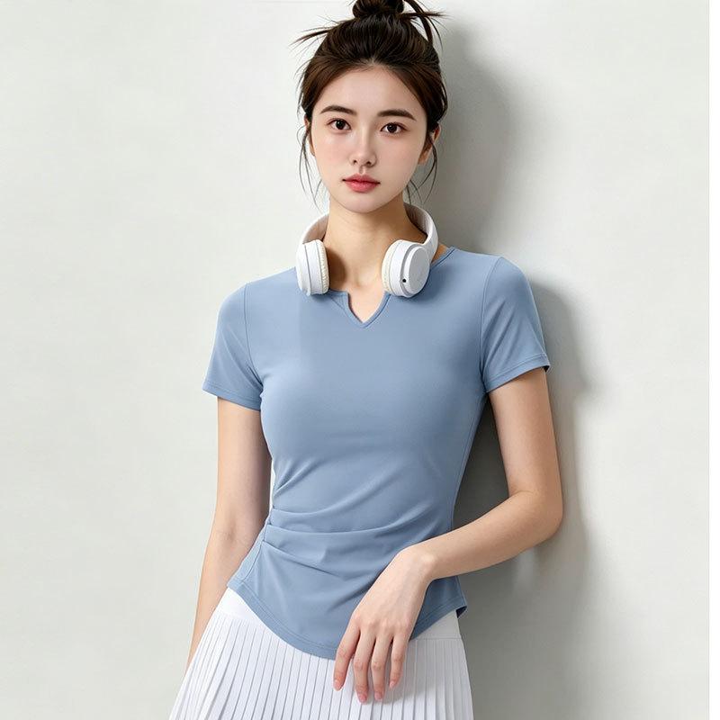 Naked skin-friendly yoga top women's V-neck waist Pilates training sports T-shirt elastic and breathable