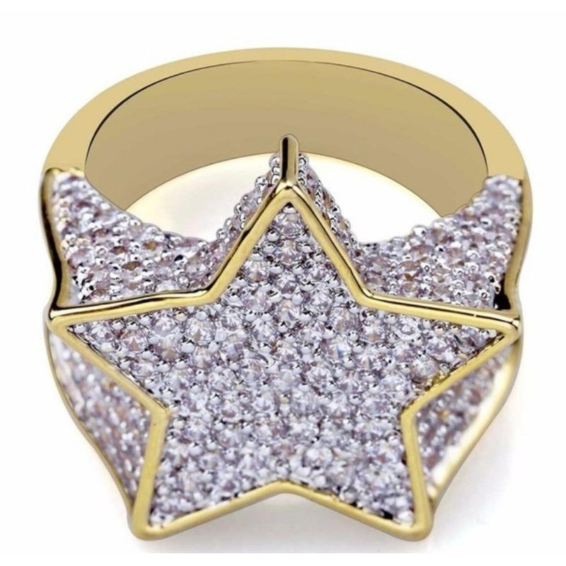 American popular five-pointed star men's ring plated with micro-inlaid synthetic zircon hip-hop hipster ring jewelry