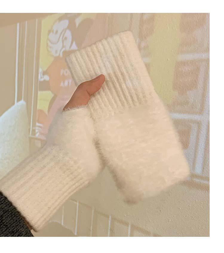 Women's Winter Wool Half-Finger Touchscreen Gloves - Plush, Knitted, Fingerless Wrist Support for Office & Writing