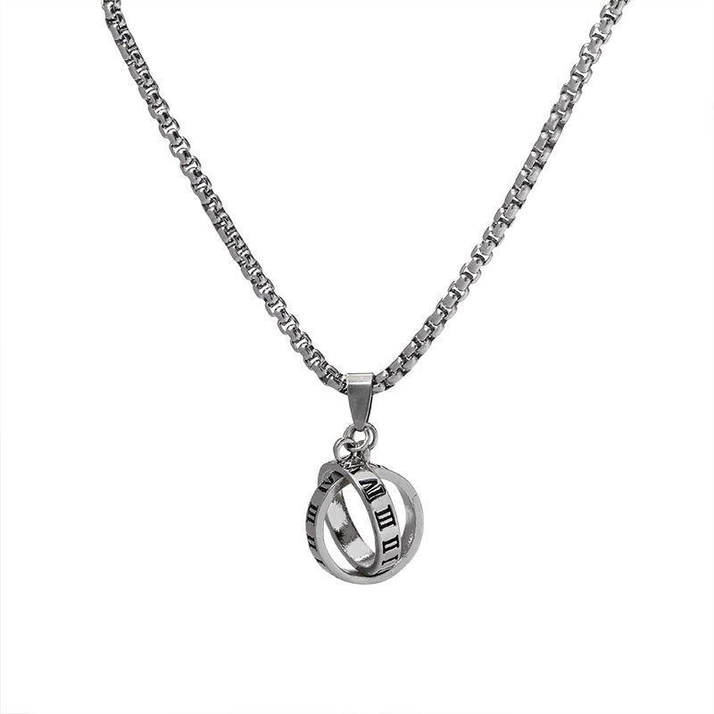 Vintage Roman Numeral Ring Titanium Steel Pendant Necklace Men'S And Women'S Hip Hop Long Sweater Chain