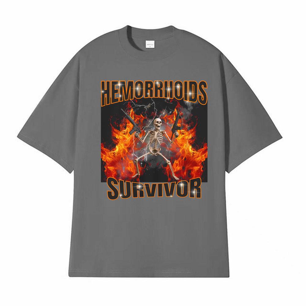 Hemoroidy Survivor Gen Z Humor Prokleté Grafické Tričko pro Muže Ženy Retro Gotické Tričko Oversized Volné Vysoce Kvalitní Trička
