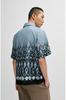 HUGO Oversized Fit Cotton Shirt with Size Blue Men's Hand-Painted Print, Small,
