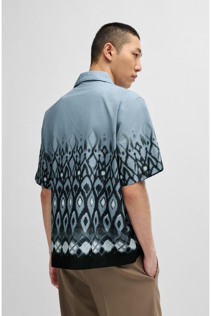HUGO Oversized Fit Cotton Shirt with Size Blue Men's Hand-Painted Print, Small,