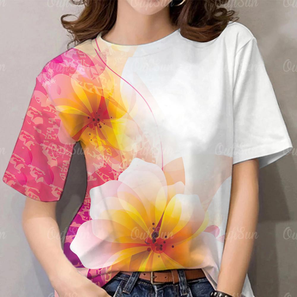Women's Flower Pattern T-shirt Women's Clothing Rainbow T-shirt Printed T-shirt