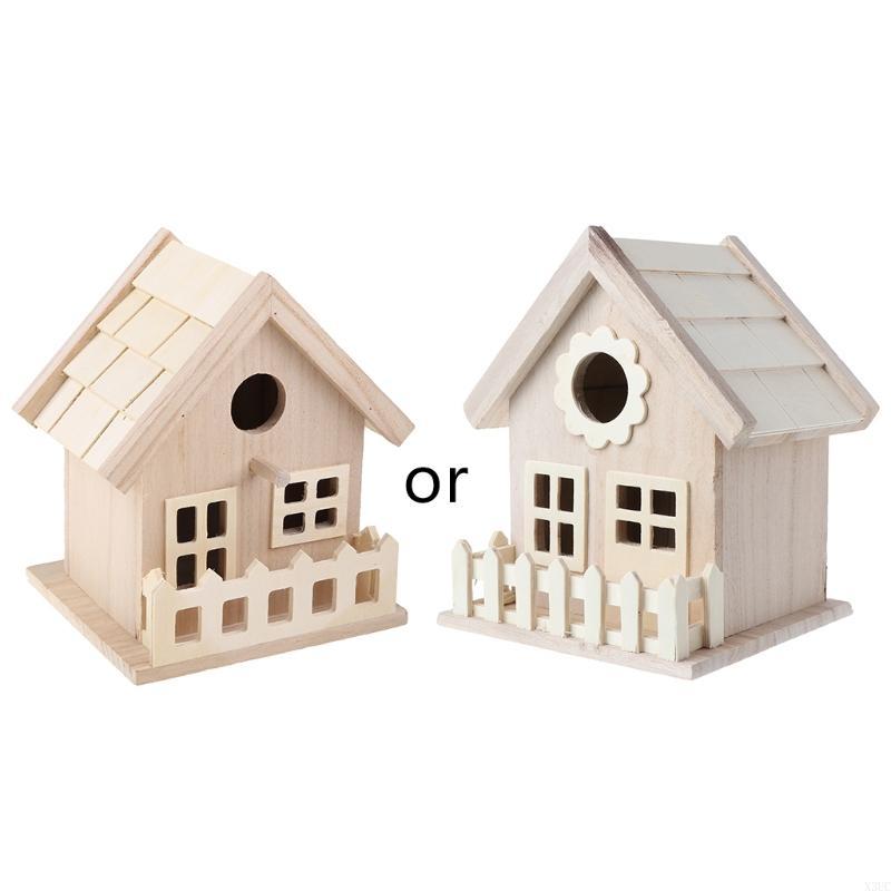 For Creative Wooden Bird House Breeding Cage Box Feeding Nest Garden Backyard Pendant Simulation Fence Birdhouse Decorat X3UC
