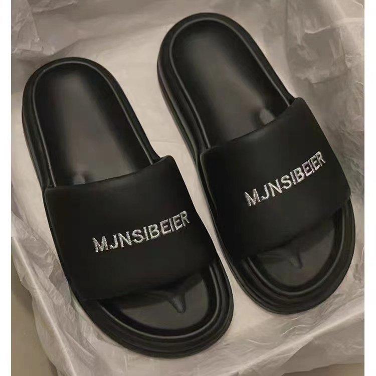 

Лето 2025 новые модные универсальные нескользящие пляжные шлепанцы на толстой подошве женские повседневные офисные сандалии 35 чёрный