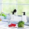 Multi-functional Bathroom Organizer Tray with 2 Soap Dispenser Cleaning Brush Kitchen Countertop Dishwashing Liquid Bottle Sponge Holder Stand