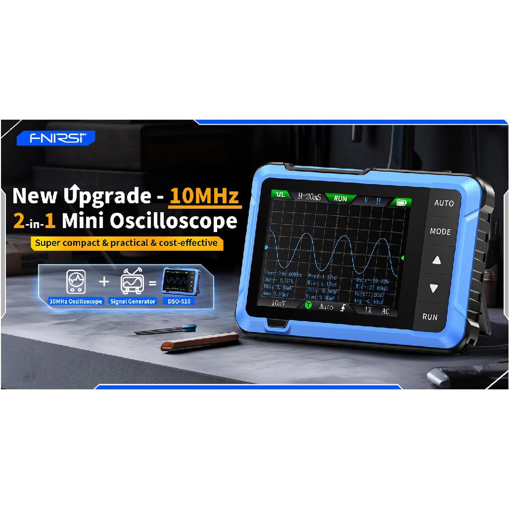 FNIRSI DSO510 New 10MHz Handheld Digital Oscilloscope 2 In 1 Signal Generator 48MS/s Sampling Rate Electronics Reparie Tools