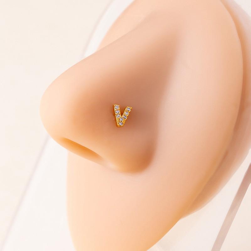 Personalized Zirconia Letter Nose Stud for Men and Women - Trendy Micro-Inlaid Straight Needle Piercing Ornament.