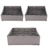3pcs Foldable Sock Organizer Grey 24 24 16 Cell Oxford Cloth Underwear Organizer for Closet Grey