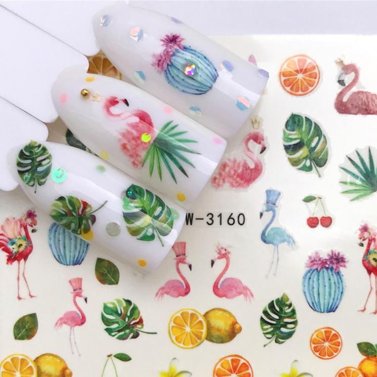 1 Sheet Flower Series Nail Art Water Transfer Sticker Full Wraps Deer Lavender Tattoo Flamingo Nail Tips DIY Decals Decoration