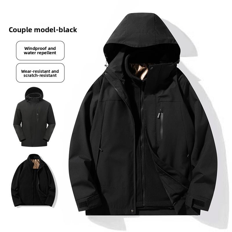 

Уличный парный стиль 3-в-1 Съемный капюшон Подкладка из графена Ветрозащитная Водонепроницаемая куртка Мужское пальто Куртка для рабочей одежды S чёрный