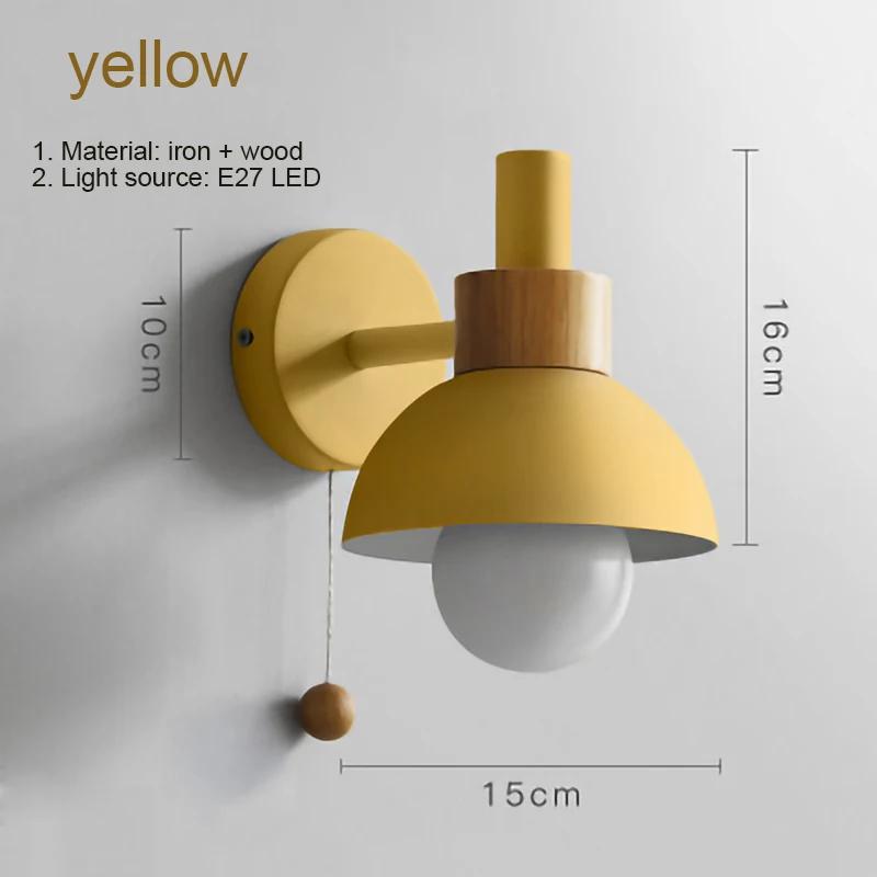 Iron and Wood LED Wall Lamp with Switch Nordic E27 Sconce Lights for Bedside Bedroom Living Room Kitchen Stairs