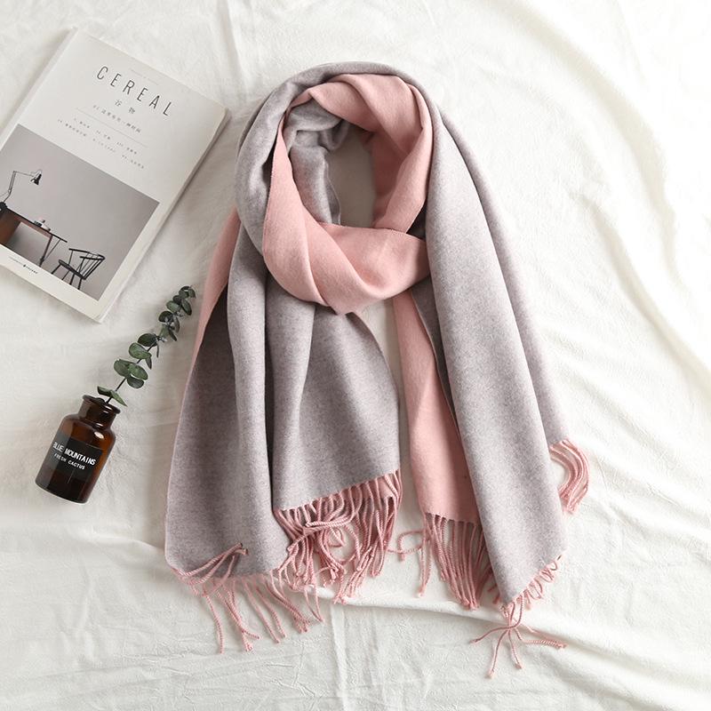 Dual-Color Korean Imitation Cashmere Scarf with Tassels - Cozy Autumn/Winter Shawl Available In 20 Colors