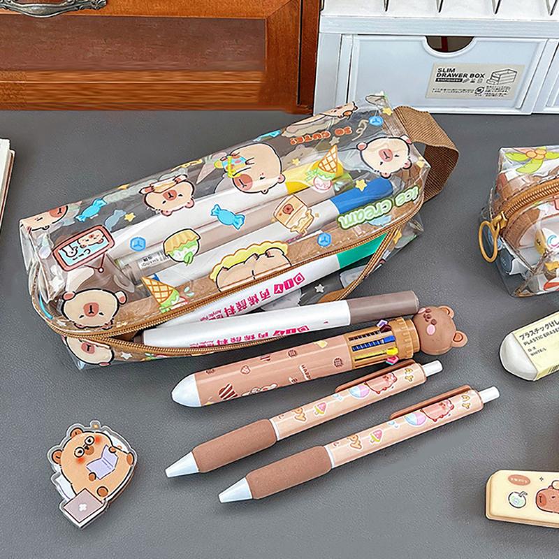 Kreslené pouzdro na tužky Kapybara Velkokapacitní Anime Úložná taška Kawaii Průhledné Vodotěsné Pouzdro na tužky Studentské Kancelářské potřeby Dárky