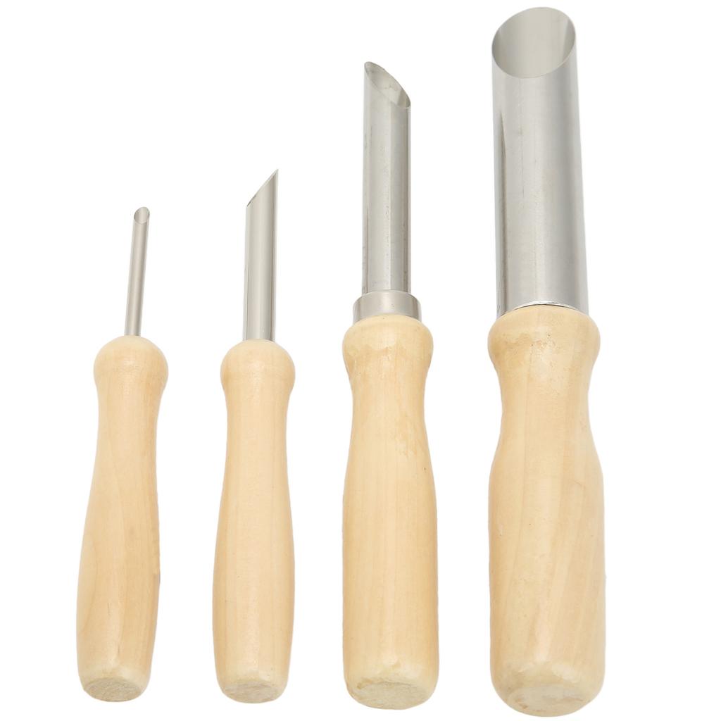 4 STÜCKE Tonlochschneider Rund Edelstahl Keramiklochschneider Ergonomischer Skulpturenlochschneider mit Holzgriff für