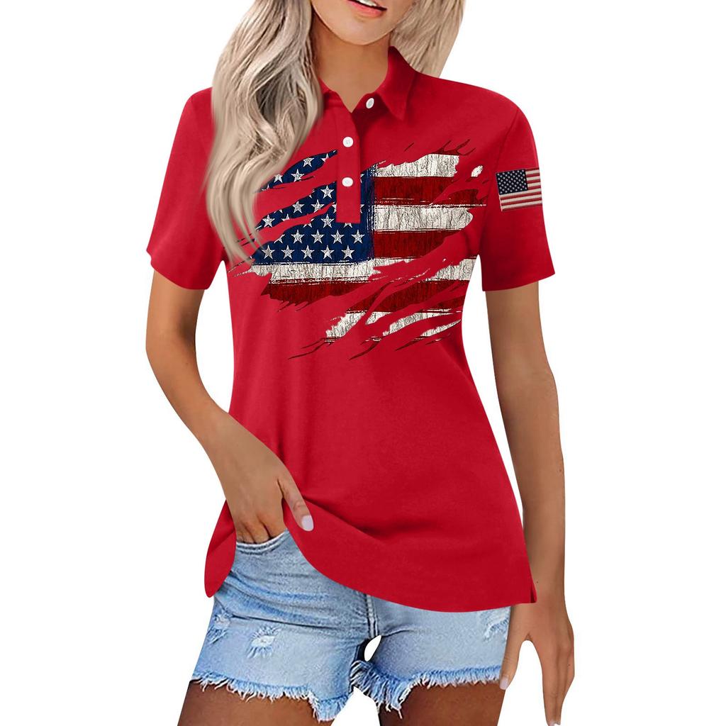Women's Fashion Casual Lapel Short Sleeve Printed Shirt Women's Button Up Tops