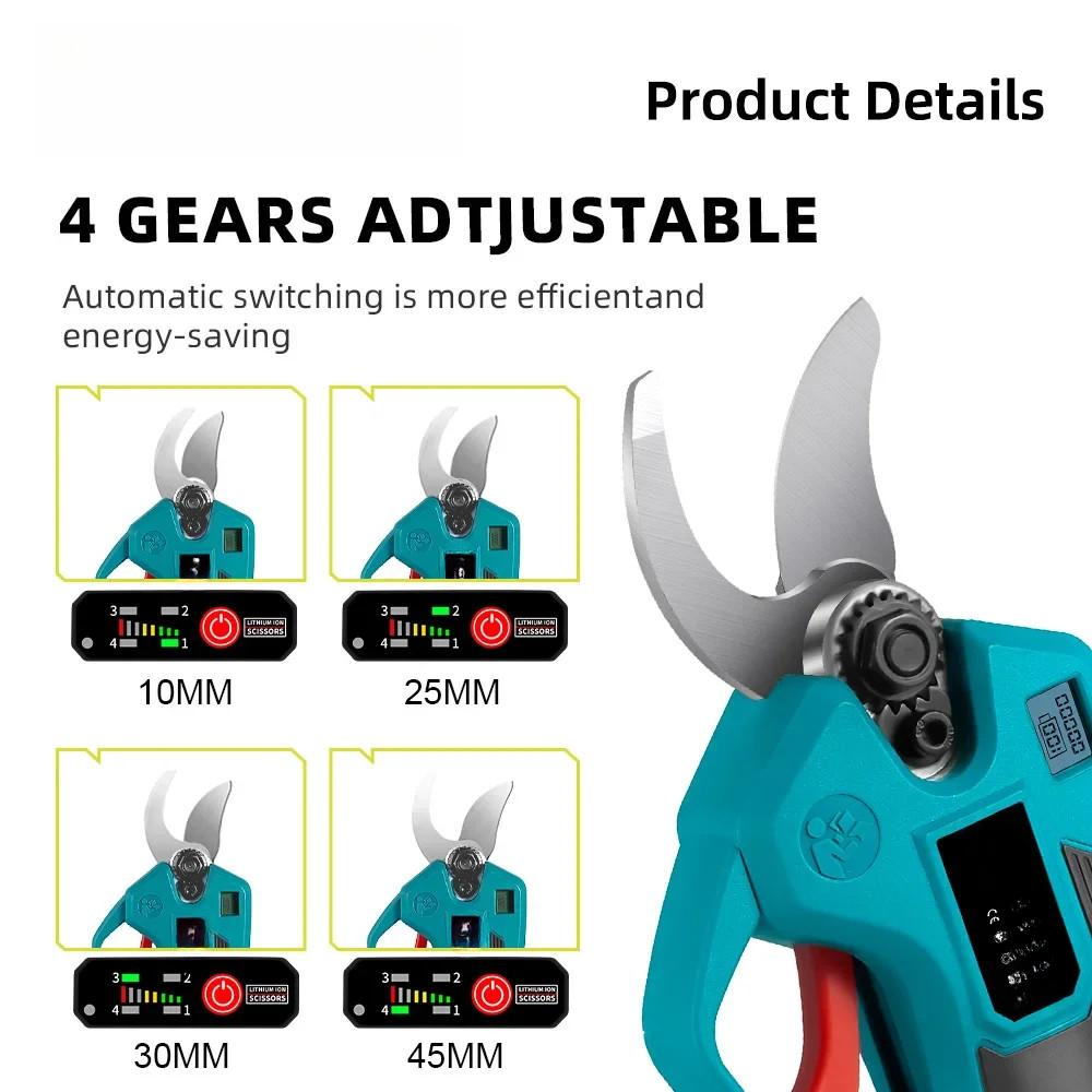 30mm 4 Gears Brushless Electric Pruner Shear Adjustable Cordless Electric Scissors Garden Bonsai Trimming Power Tools