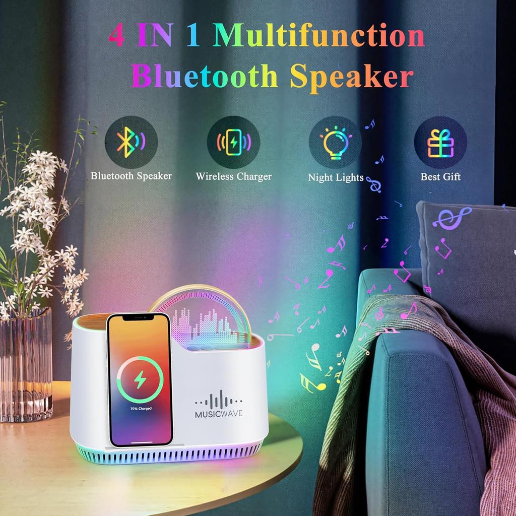 Night Light Bluetooth Speaker with Lights, 15W Wireless Charger Stand Phone Holder,Rechargeable LED Music Lamp Touch Control Color Changing Lights,