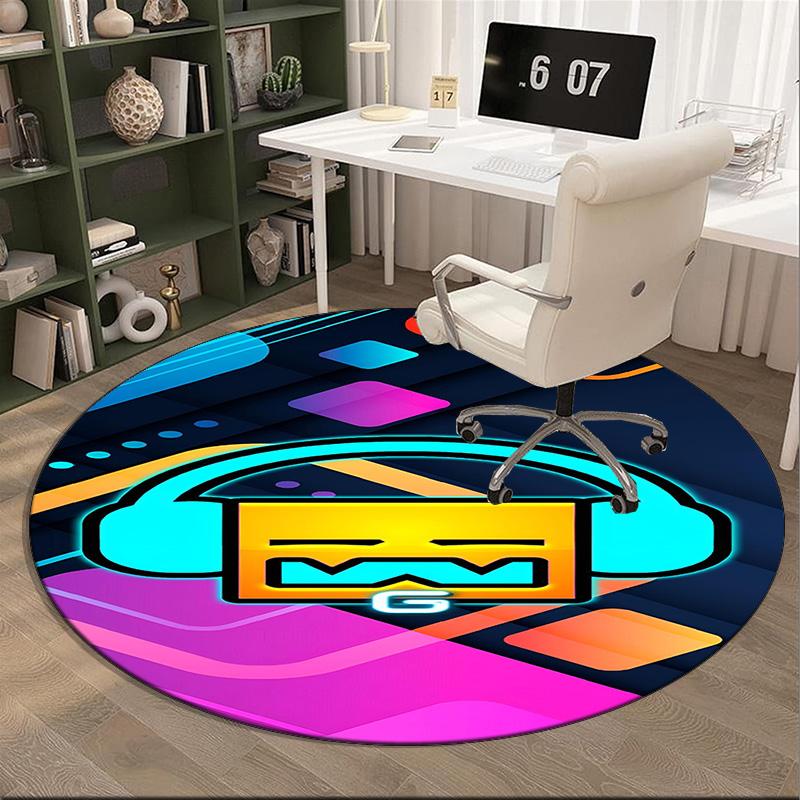 Geometry Dash: Dance To The Beat Round Rug for Livingroom,Bedroom, Palyroom, Chair Rug, Area rug, Circle Carpet, Fan Christmas gift