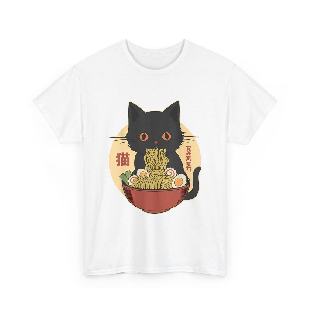 Cat Ramen Funny Graphic Tees Japanese Kawaii Cat Anime T-Shirt
