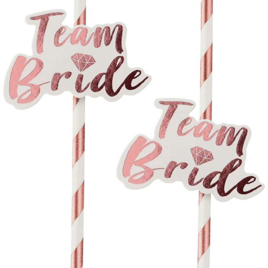 12Pcs Team Bride Straws Letter Design Rose Golden Gilding Straight Photo Props Bachelorette Party Straws for Party