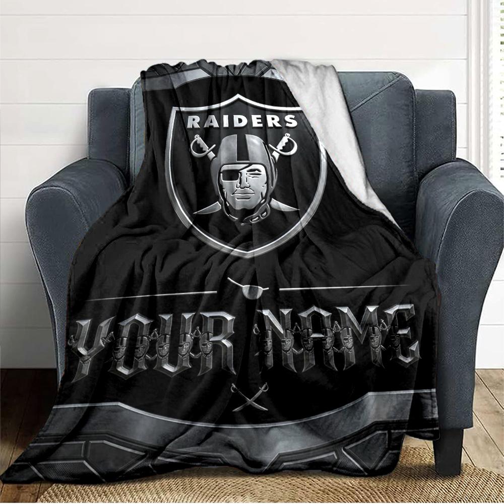 Name Custom Las Vegas Raiders Logo Print Flannel Blanket High Quality Warm Comfortable Cover for All Seasons Perfect for Gifts Home Decor