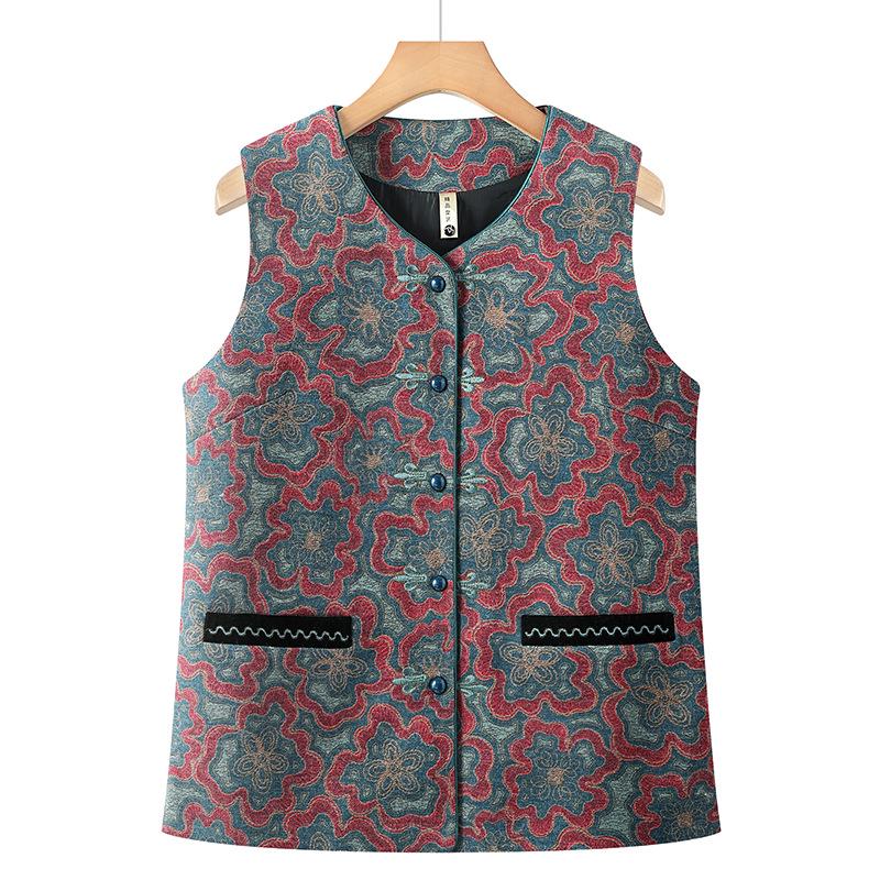 

Grandma s Chinese-Style Sleeveless Vest for Seniors - Spring & Autumn Fashion 4XL зелений