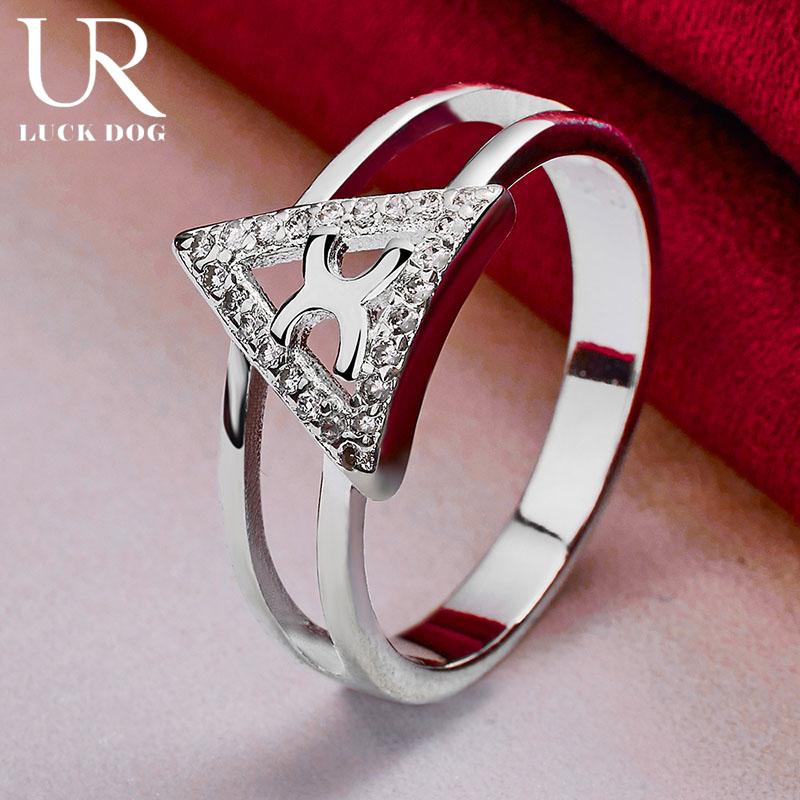 925 Sterling Silver AAA Zircon Triangle Ring Fashion Jewelry