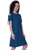 Moomaya Cold Shoulder T-shirt Dress Round Neck Casual Knee Length Summer Dresses For