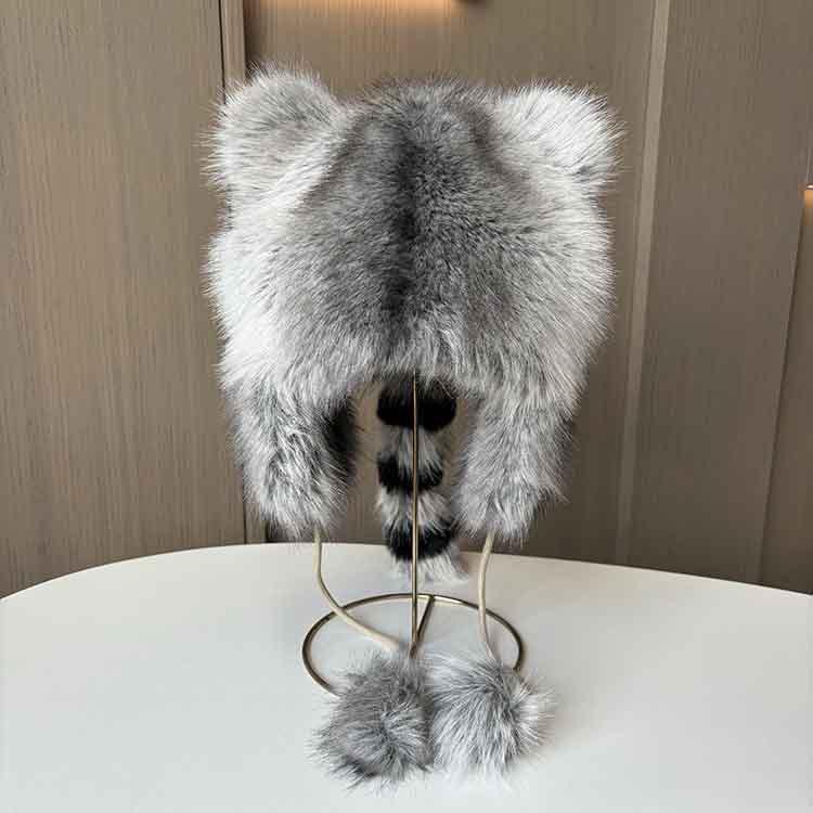 

Меховая шапка женская из искусственного лисьего меха зимняя теплая утолщенная монгольская шапка модная милая шапка-ушанка One size серый