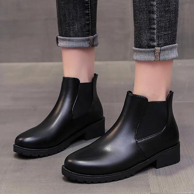 Ghete de damă cu toc gros, platformă, stil britanic, cu talpă groasă, pentru creșterea în înălțime, cizme Chelsea casual pentru toamnă și iarnă, pentru ținută casual