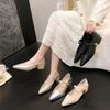 Mode 2025 Retro-Stil Damen Pumps Lässig Schnalle Damen Niedriger Absatz Klassische Schuhe Metallische Dekoration Flacher Ausschnitt Einzelne Schuhe
