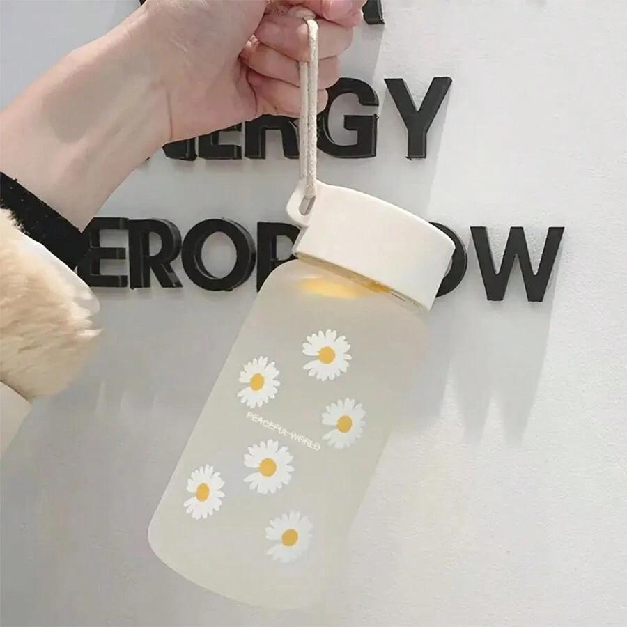 500ml Small Daisy Frosted Plastic Cup Creative Outdoor Water Cup Portable Transparent Travel Tea Cup Cute Water Bottle