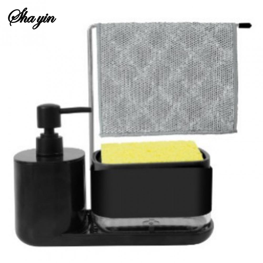 Dual Soap Dispenser with Sponge And Dishcloth Holder Kitchen Hand Dish Soap Dispenser with Tray Multi-Functional Kitchen Soap