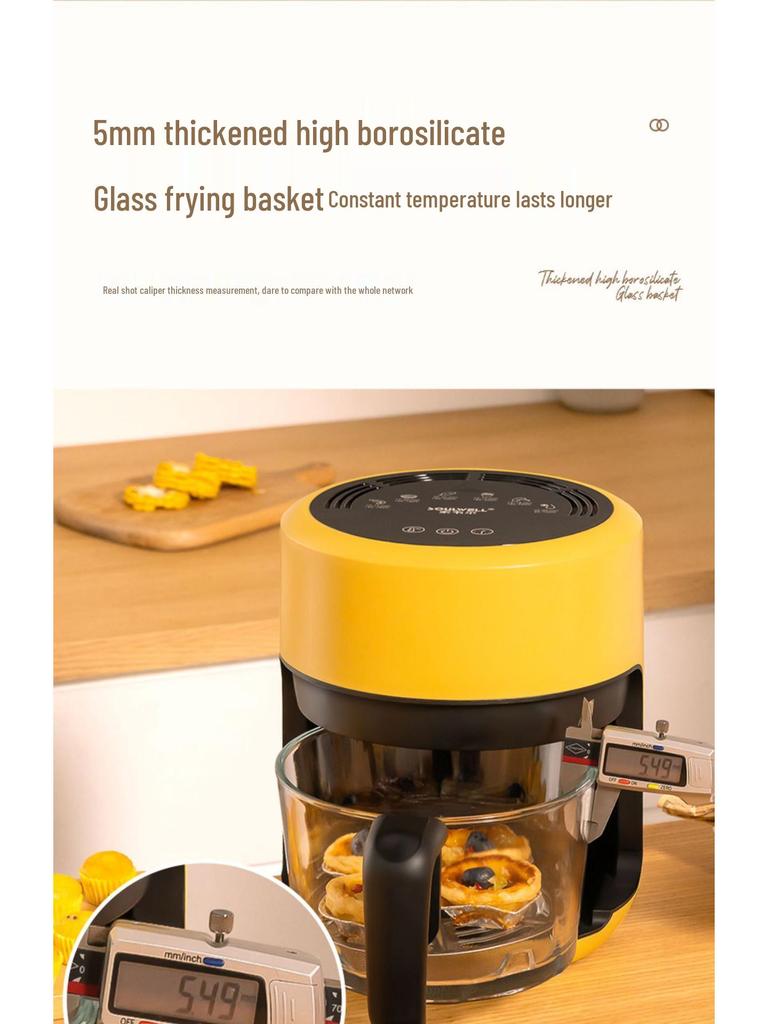 Lwell Transparenter Mini-Heißluftfritteuse aus Glas für 1-2 Personen - Ölfreier Elektrischer Frittierer für Pommes Frites