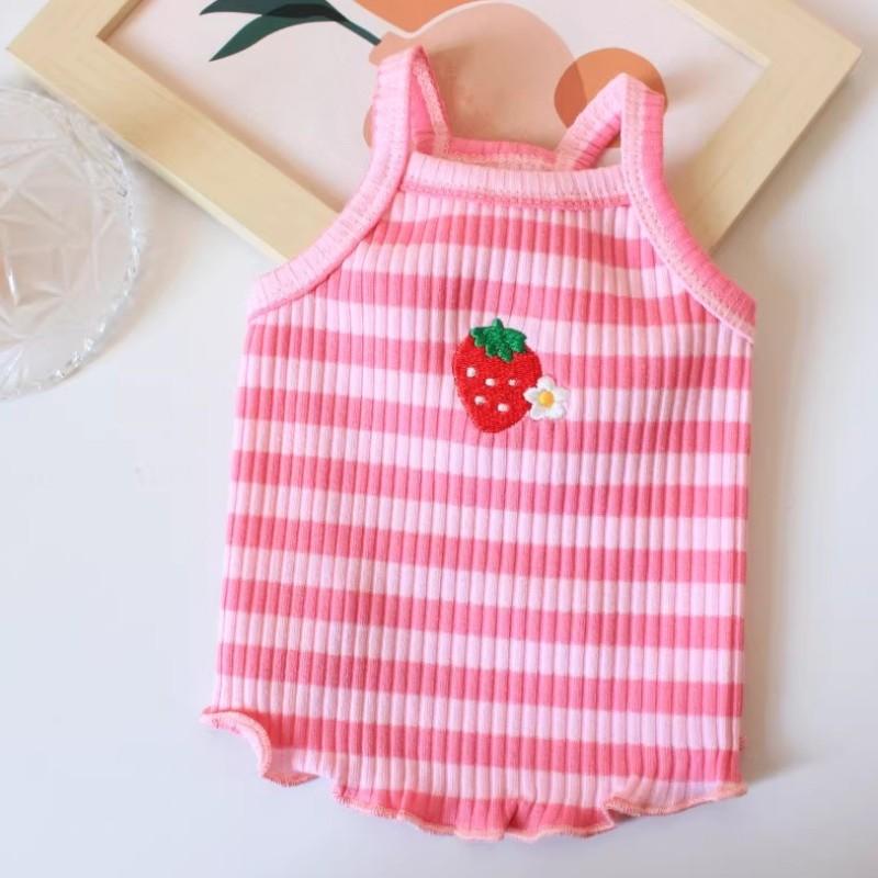 Puppy Summer Clothes Pet Outfit Lace Striped Dog Dress Cat Vest Chihuahua Bichon Yorkie Suspenders Skirt Cute Female Dog Tshirt
