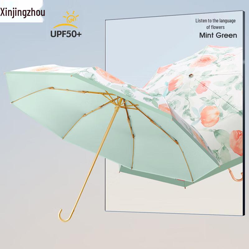 Women s 8-Rib Floral UV Protection Tri-Fold Umbrella