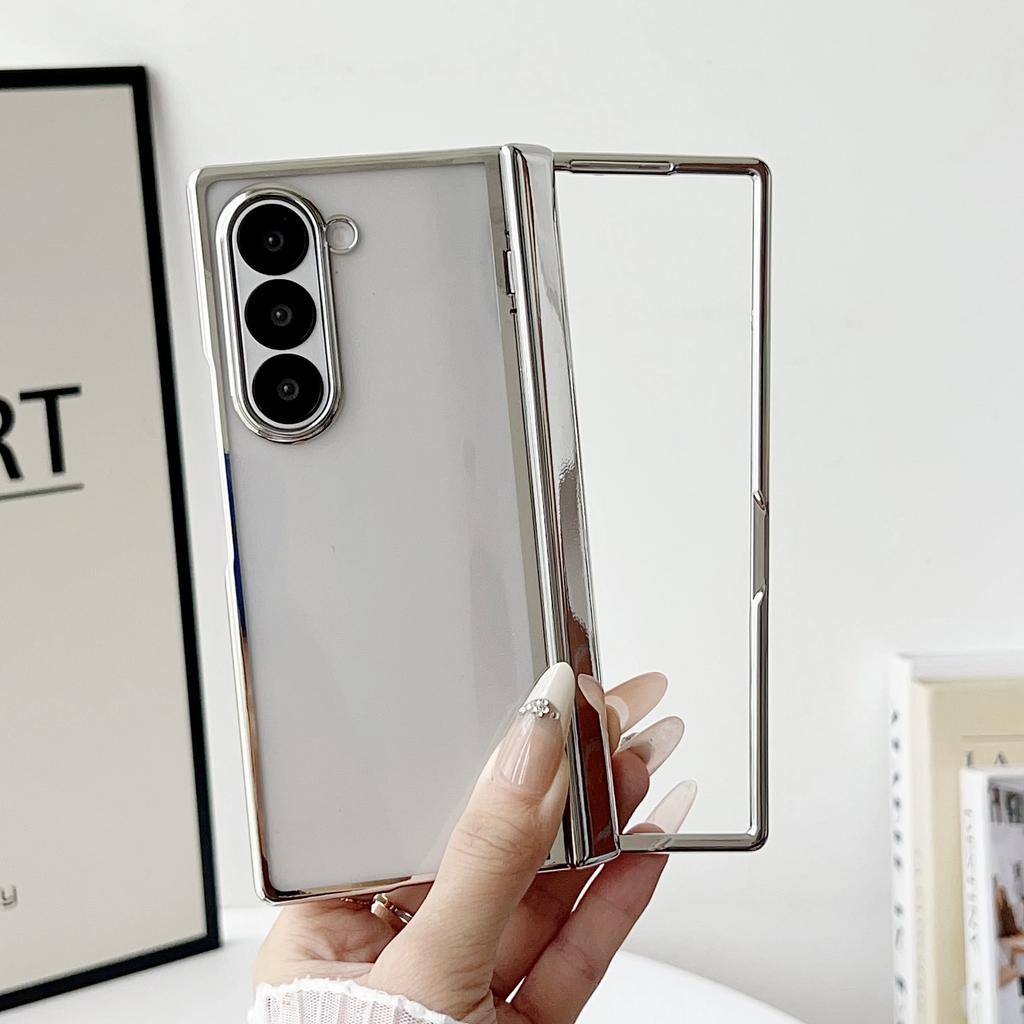 Hard Shell Transparent Electroplated Phone Case for Samsung Galaxy Z Fold7 6 5 4 3 Spring Hinge Protective Shockproof Hard Cover
